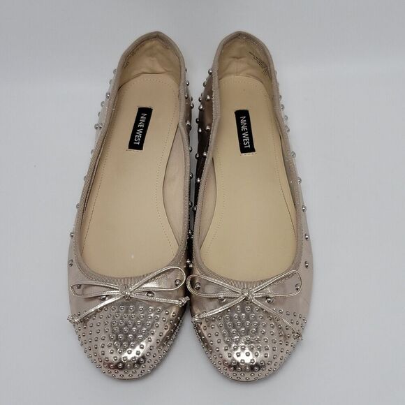 Nine West Women's Metallic Curvy 3 Bow Tie Studded Ballet FlatsSize 9.5 M - Picture 6 of 13